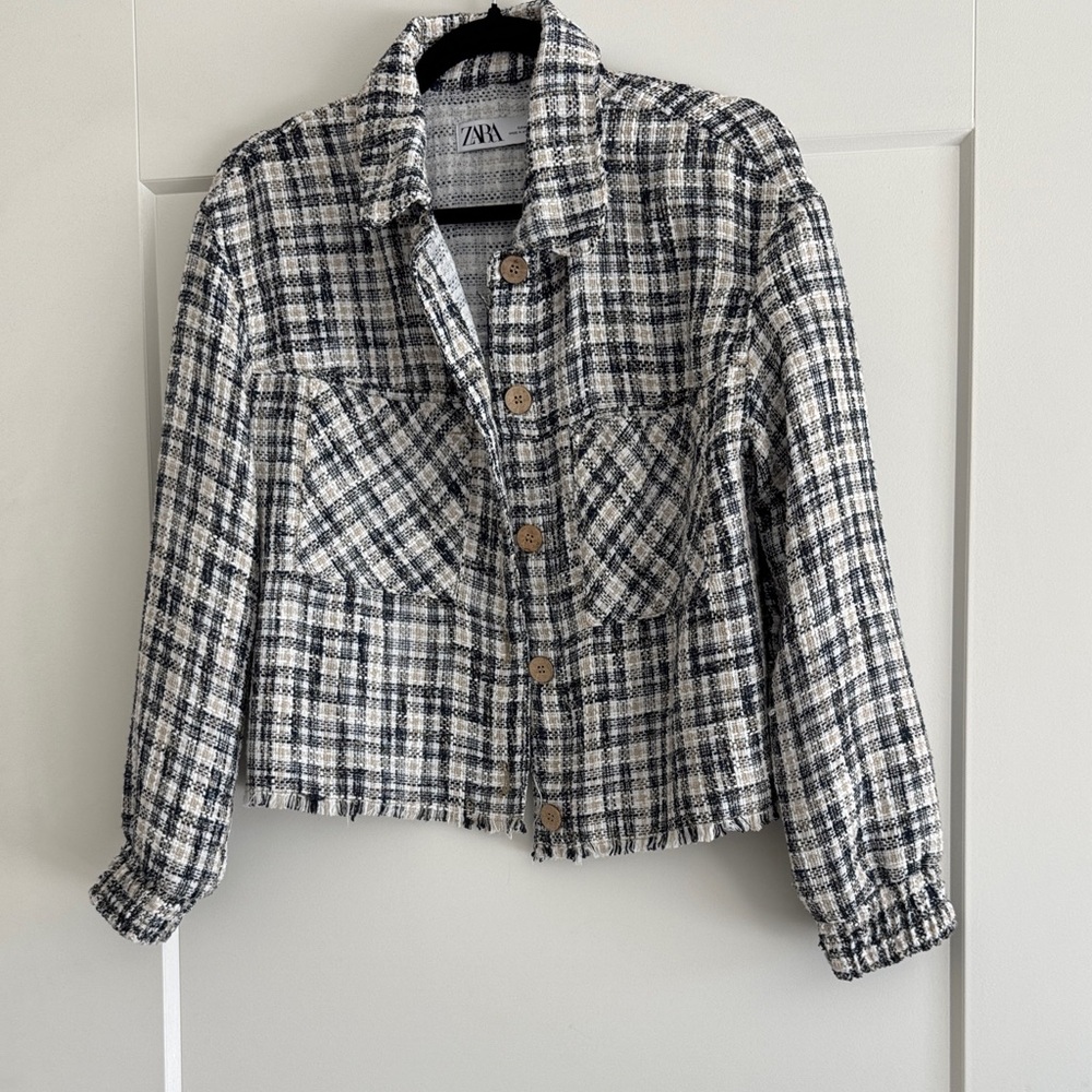 Zara Cropped Tweed Jacket Overshirt